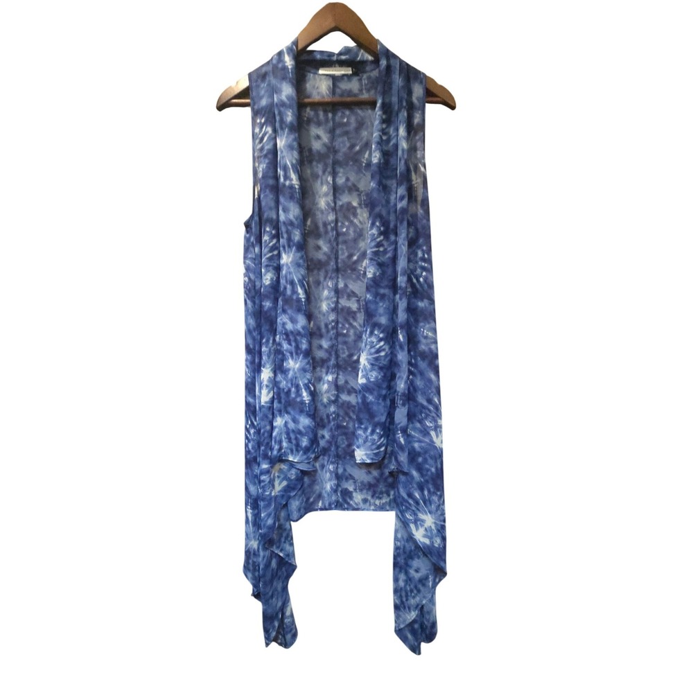 Three Eighty Two Blue Tie Dye Sleeveless Sheer Duster Vest Small EUC